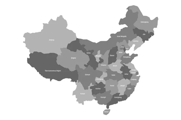 Mapa polityczna chińskich prowincji. Ilustracja wektora szarego — Wektor stockowy