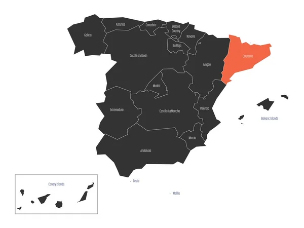 Katalonien in einer Vektorkarte von Spanien — Stockvektor