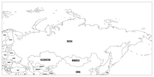 Oroszország és a környező országok politikai térképét. Fekete vékony szerkezeti fehér háttér. Vektoros illusztráció — Stock Vector
