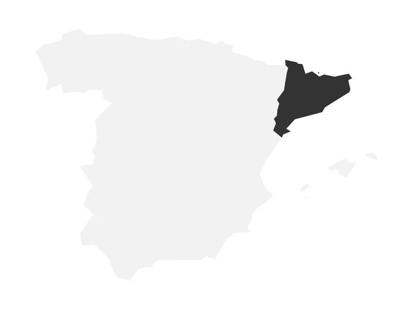 Mapa de silueta gris de España con la región de Cataluña resaltada en negro. Ilustración simple vector plano — Vector de stock