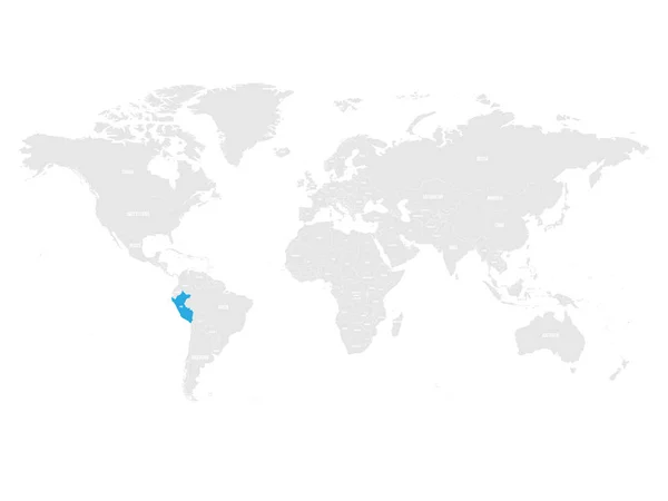 秘鲁在灰色世界政治地图上的蓝色标记。矢量插图 — 图库矢量图片
