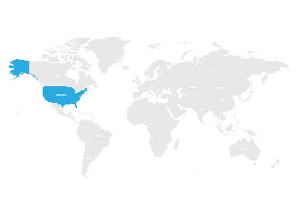 Vereinigte staaten von amerika, gekennzeichnet durch blau in grau weltpolitische karte. Vektorillustration — Stockvektor