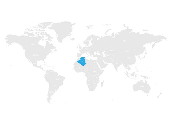 Algérie marquée par le bleu en gris Carte politique mondiale. Illustration vectorielle — Image vectorielle