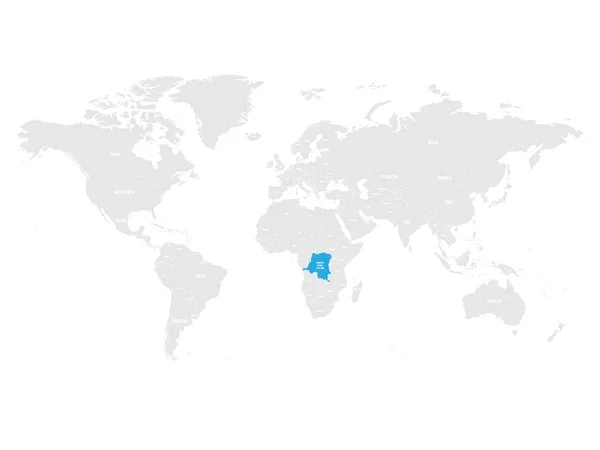 República Democrática do Congo marcada pelo azul no mapa político cinzento do Mundo. Ilustração vetorial — Vetor de Stock