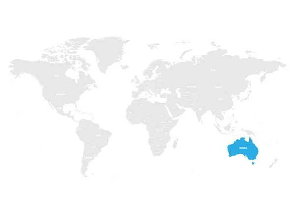 Австралия отмечена синей по серой карте мира. Векторная иллюстрация — стоковый вектор