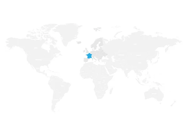 프랑스 회색 세계의 정치 지도에 파란색으로 표시 된. 벡터 일러스트 레이 션 — 스톡 벡터