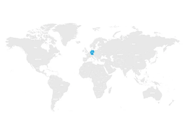 Jerman ditandai dengan warna biru dalam peta politik Dunia abu-abu. Ilustrasi vektor - Stok Vektor