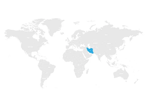회색 세계의 정치 지도에서 파란색으로 표시 하는 이란. 벡터 일러스트 레이 션 — 스톡 벡터