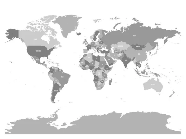 Carte politique du monde avec les noms des pays et des capitales. Carte vectorielle grise — Image vectorielle