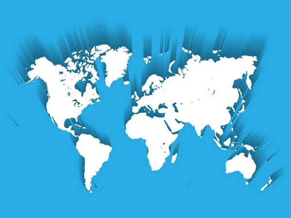 Белая векторная карта мира. Современный плоский дизайн с длинной тенью, изолированной на синем фоне — стоковый вектор
