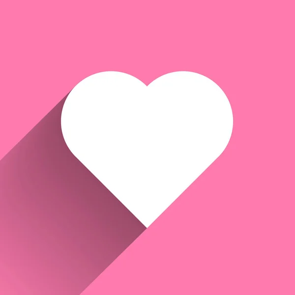 Coração branco ícone de sombra longa no fundo rosa. Símbolo de amor. Ilustração vetorial —  Vetores de Stock