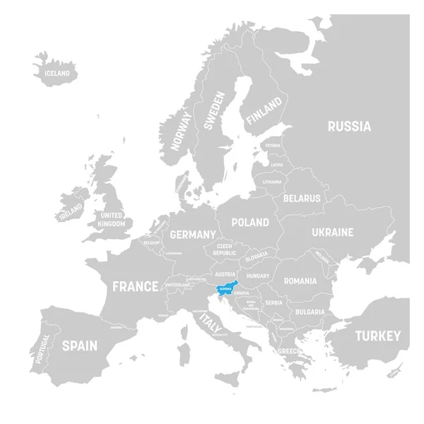 Slovenien präglas av blå i grå politisk karta över Europa. Vektorillustration — Stock vektor