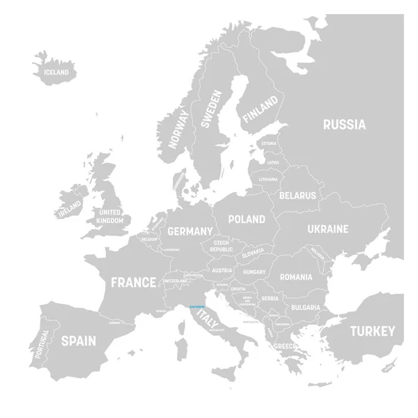 San Marino präglas av blå i grå politisk karta över Europa. Vektorillustration — Stock vektor