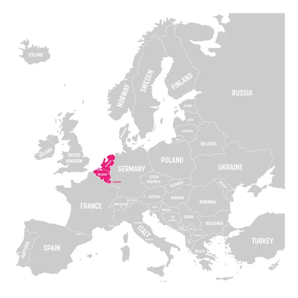 Benelux staat België, Nederland en Luxemburg roze gemarkeerd in de politieke kaart van Europa. Vectorillustratie — Stockvector