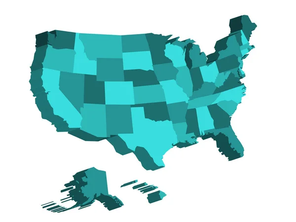 3D карта Соединенных Штатов Америки, США, разделена на федеральные штаты. Векторная иллюстрация — стоковый вектор