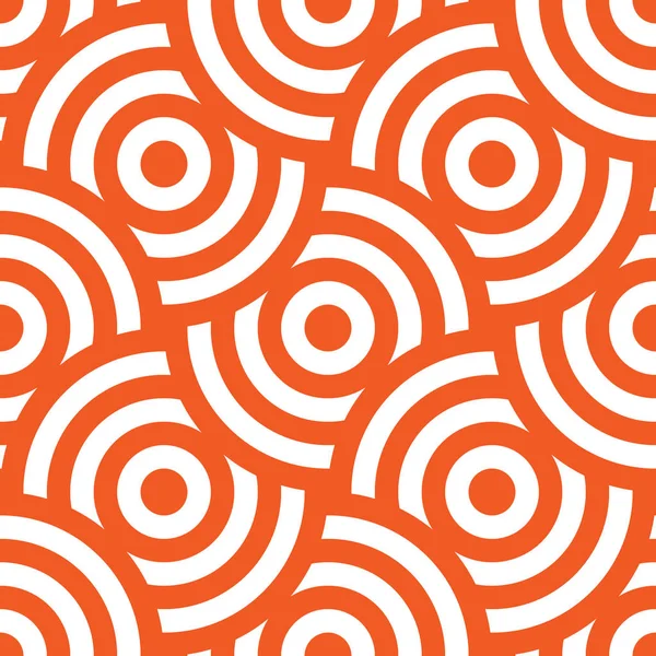 Motif sans couture ornement de fond de cercles concentriques rayés. Mosaïque rétro d'arcs en orange et blanc. Élément de conception vectorielle — Image vectorielle
