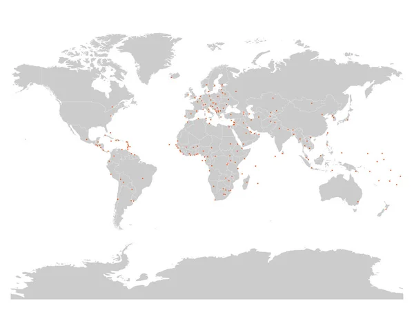 Mapa político vectorial de Mundo con capitales marcadas como plazas naranjas con esquinas redondeadas — Vector de stock