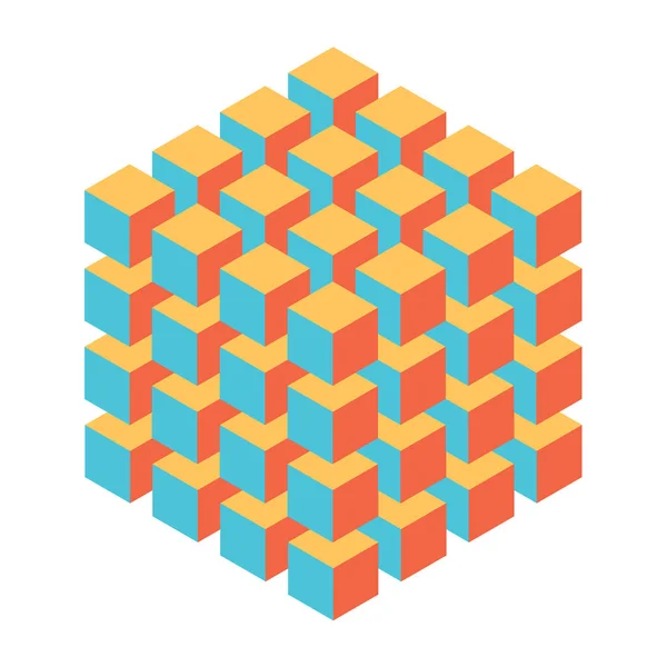 Cubo geométrico de cubos isométricos más pequeños. Elemento de diseño abstracto. Concepto de ciencia o construcción. Objeto vector 3D — Archivo Imágenes Vectoriales