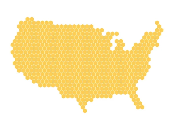 Sześciokątna mozaika w kształcie mapy USA. Ilustracja wektora żółtego — Wektor stockowy