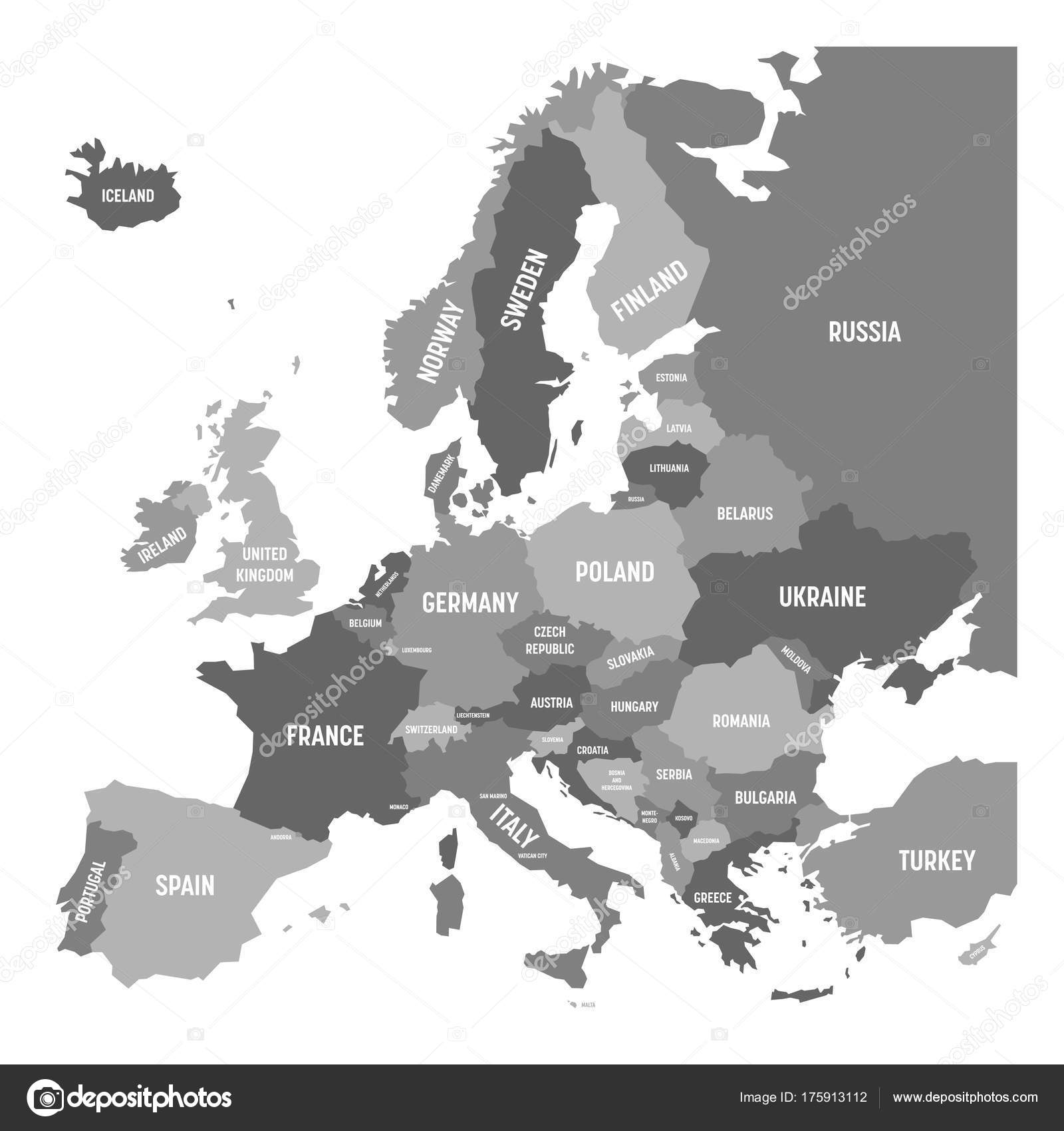 Carte Politique De Leurope Continent En Quatre Nuances De