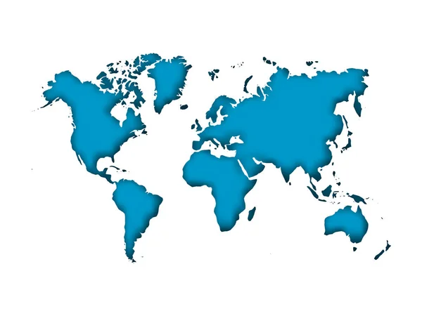世界地图切割成纸与内阴影孤立在蓝色背景。具有3d 效果的矢量插图 — 图库矢量图片