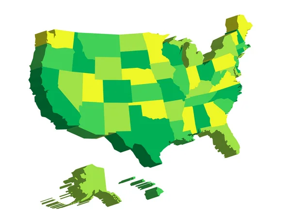 Mapa 3D Stanów Zjednoczonych Ameryki, USA, podzielona na stany federalne. Ilustracja wektora — Wektor stockowy