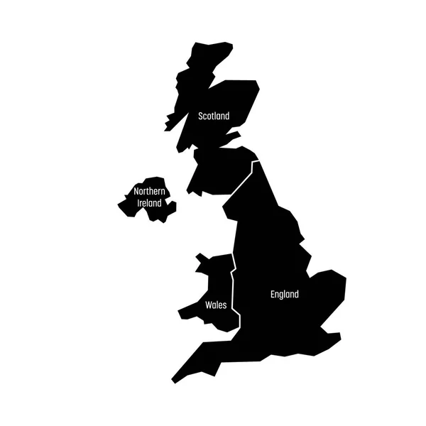 Royaume-Uni, alias Royaume-Uni, de Grande-Bretagne et d'Irlande du Nord carte. Divisé en quatre pays - Angleterre, Pays de Galles, Écosse et NI. Illustration vectorielle plate simple — Image vectorielle