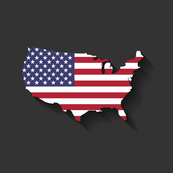 Vlajka USA ve tvaru nás mapa silueta. Spojené státy americké symbol. Vektorové ilustrace s vyřazených dlouhý stín na tmavě šedém pozadí — Stockový vektor