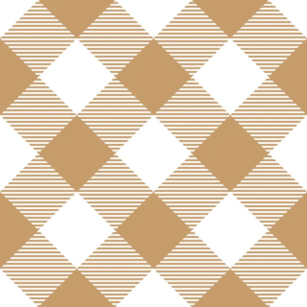 Lumberjack plaid pattern in brown and white. Diagonal arrangement. Seamless vector pattern. Simple vintage textile design — Stock Vector