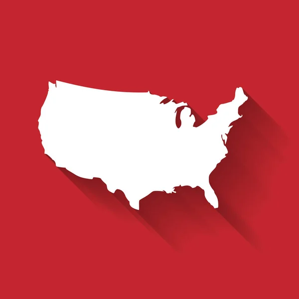 Stany Zjednoczone, Usa, białe na mapie sylwetka efekt gradientu długi cień na białym tle na czerwonym tle. Ilustracja wektorowa płaskie proste — Wektor stockowy