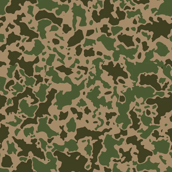 Pola kamuflase mulus dengan mosaik noda abstrak. Militer dan militer latar belakang camo di hijau atau bayangan khaki - Stok Vektor