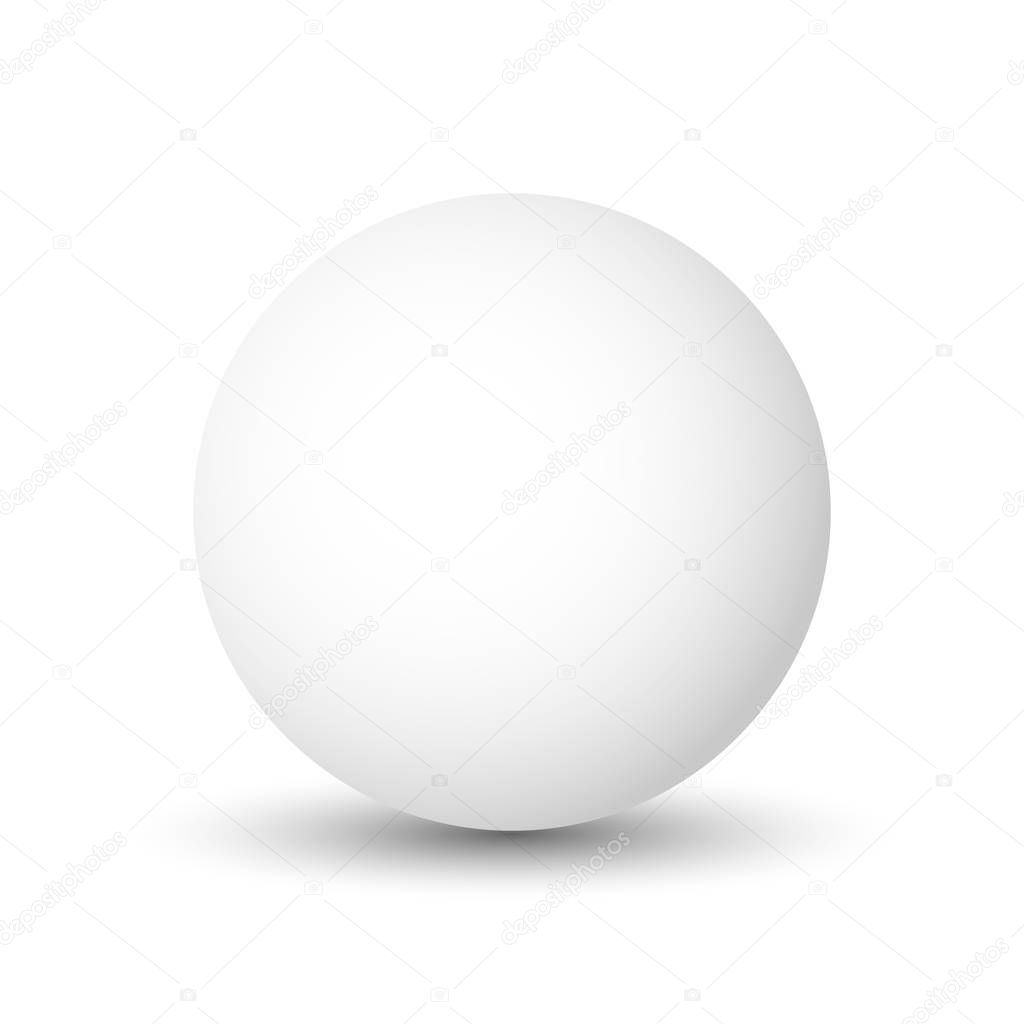 White sphere, ball or orb. 3D vector object with dropped shadow on