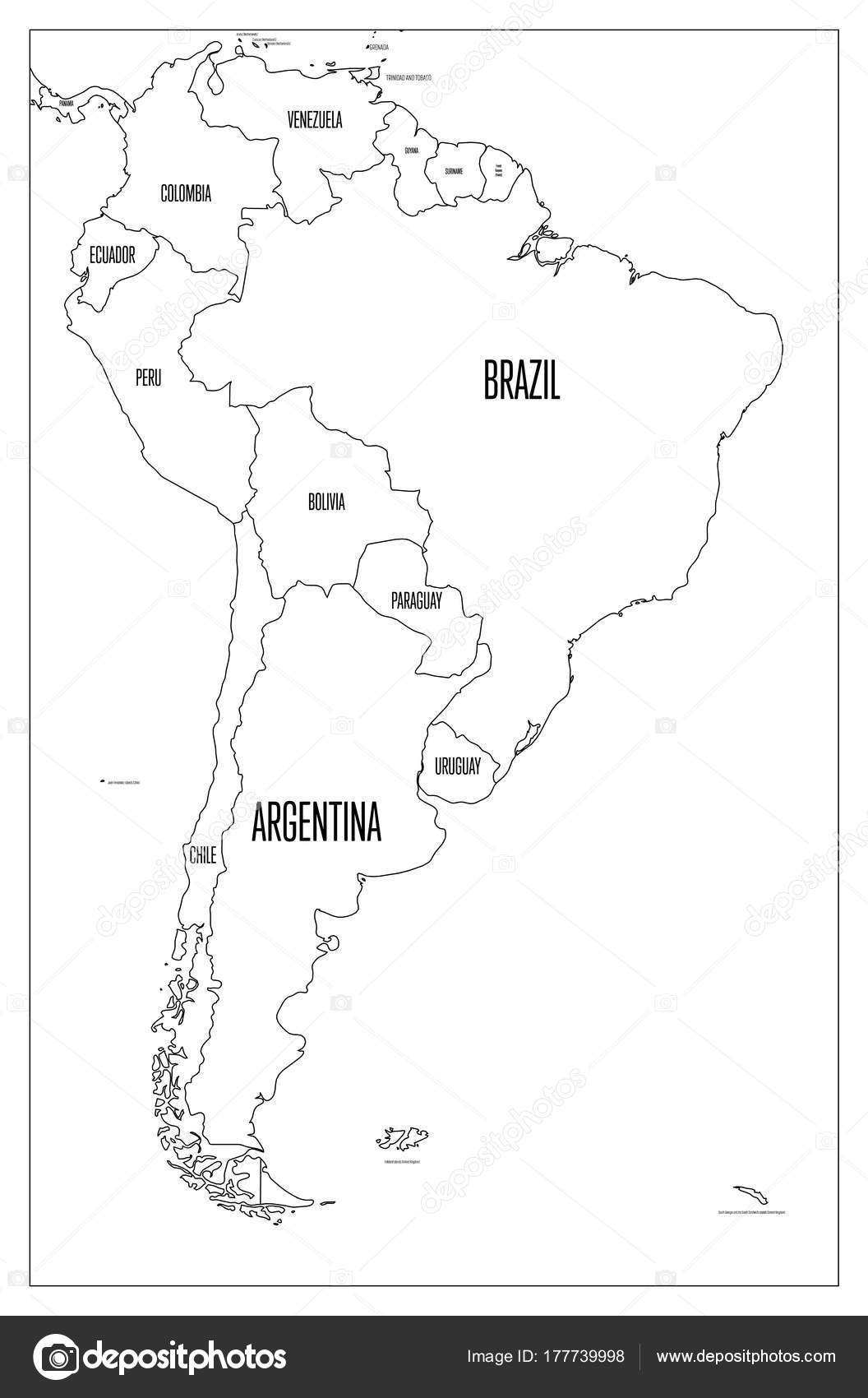South america political map outline | Political map of South America ...
