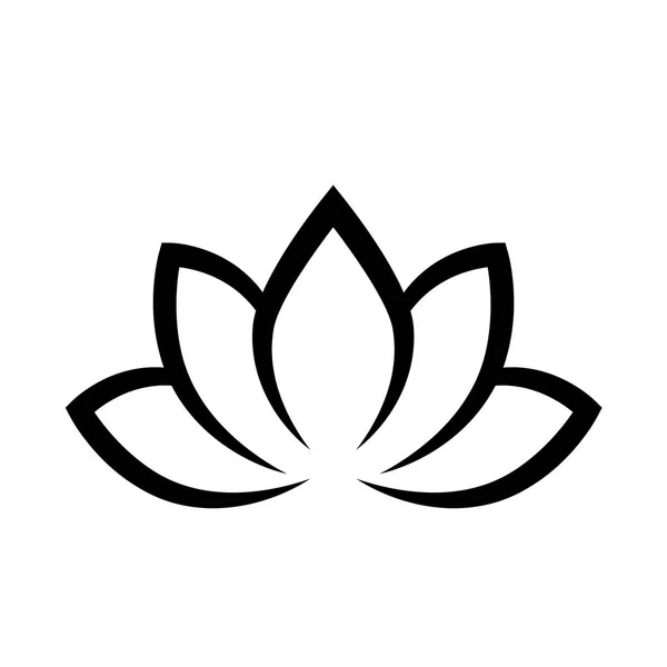 Fioritura di loto calligrafico nero. Simbolo yoga. Semplice illustrazione vettoriale piatta — Vettoriale Stock