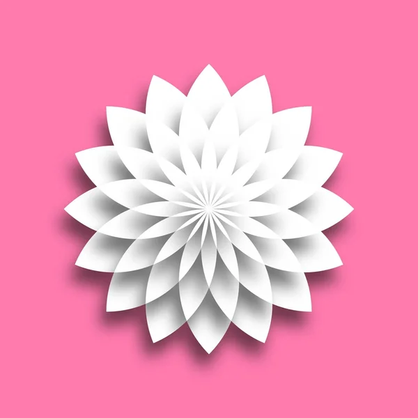 Fioritura di loto bianco. Elemento di design con effetto 3D e ombra su sfondo rosa. Illustrazione vettoriale — Vettoriale Stock