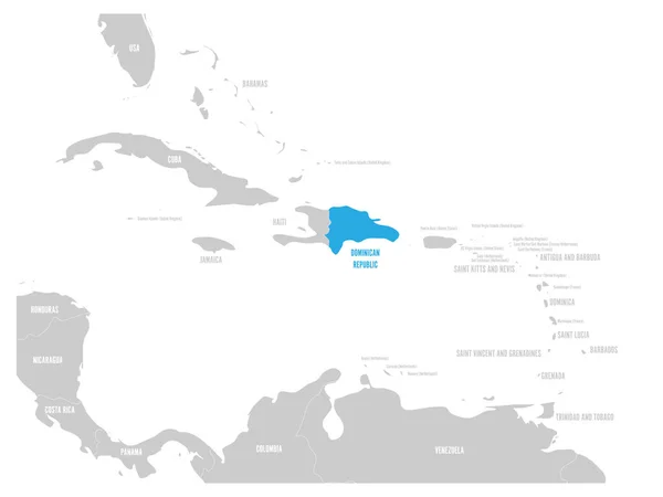 Repubblica Dominicana blu segnato sulla mappa dei Caraibi. Illustrazione vettoriale — Vettoriale Stock