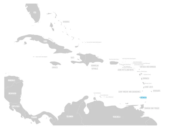Grenada blau markiert in der Karte der Karibik. Vektorillustration — Stockvektor