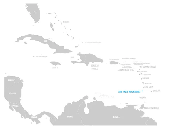 San Vicente y las Granadinas azul marcado en el mapa de Caribe. Ilustración vectorial — Vector de stock
