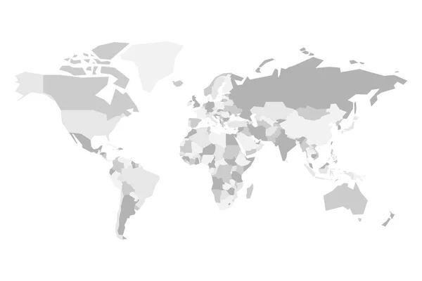Prázdná politická mapa světa. Zjednodušená vektorová mapa ve čtyřech odstínech šedé — Stockový vektor