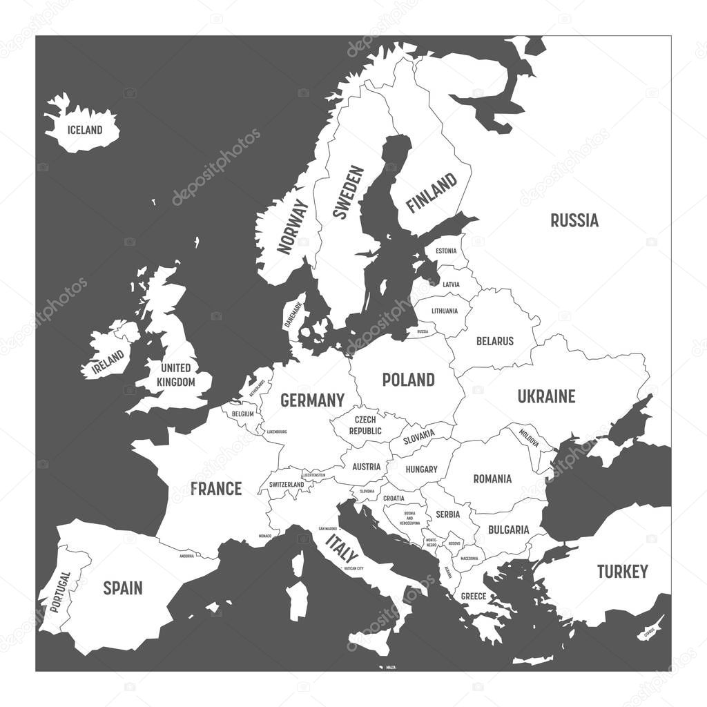 Mapa en blanco de europa con nombres | Mapa de Europa con nombres de