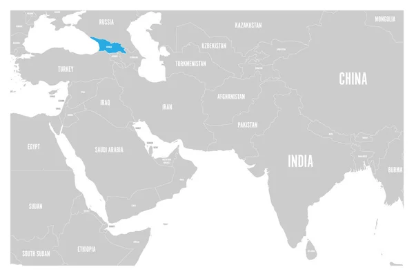 在南亚和中东的政治地图上标有格鲁吉亚蓝。简单平面矢量图 — 图库矢量图片