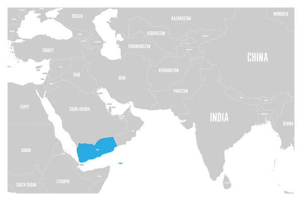 Йеменский синий отмечен на политической карте Южной Азии и Ближнего Востока. Простая плоская векторная карта — стоковый вектор