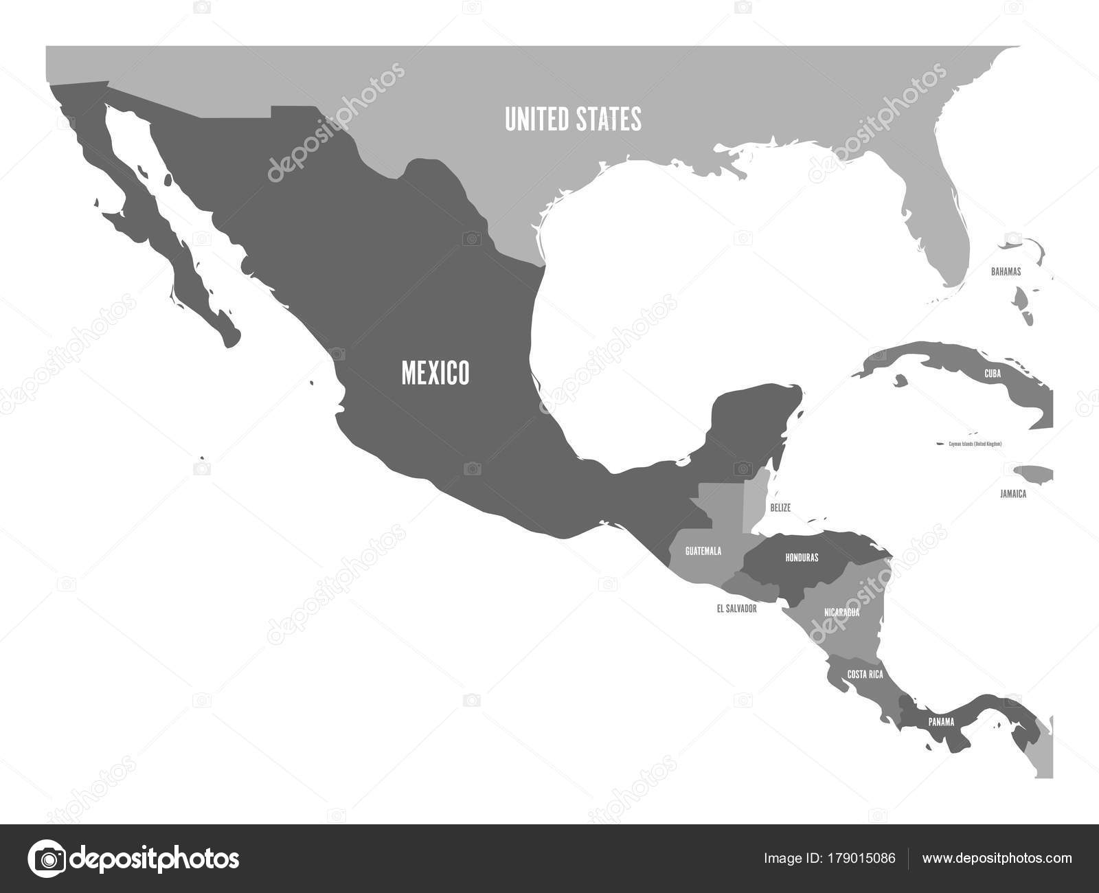 Mappa politica dellamerica centrale e messico in quattro tonalità ... Tonalità di grigio nomi