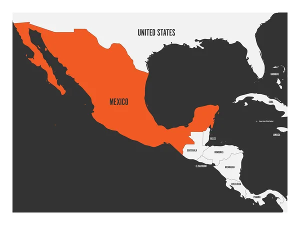 멕시코 오렌지 중앙 아메리카의 정치 지도에 표시 됩니다. 간단한 평면 벡터 일러스트 레이 션 — 스톡 벡터