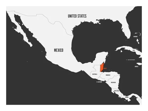 Belize orange oznaczone w Mapa polityczna Ameryki Środkowej. Ilustracja wektorowa płaskie proste — Wektor stockowy