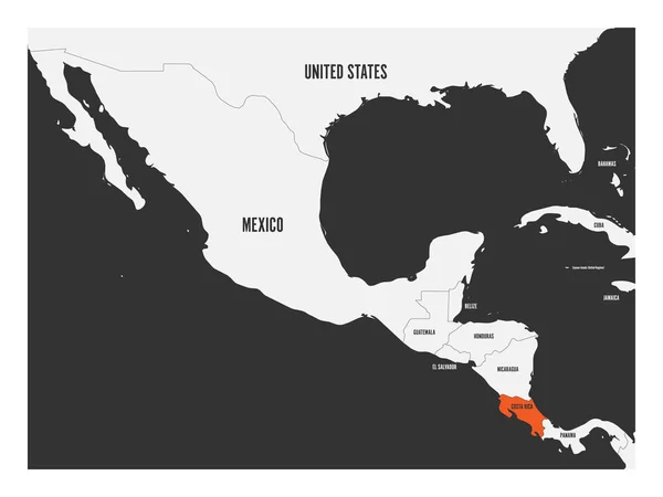 Κόστα Ρίκα πορτοκαλί ένδειξη στο πολιτικό χάρτη της Κεντρικής Αμερικής. Απλή επίπεδη διανυσματικά εικονογράφηση — Διανυσματικό Αρχείο