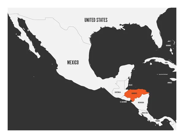 Honduras turuncu Orta Amerika'nın siyasi haritada işaretlenmiş. Basit düz vektör çizim — Stok Vektör