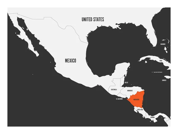 Nikaragua orange oznaczone w Mapa polityczna Ameryki Środkowej. Ilustracja wektorowa płaskie proste — Wektor stockowy