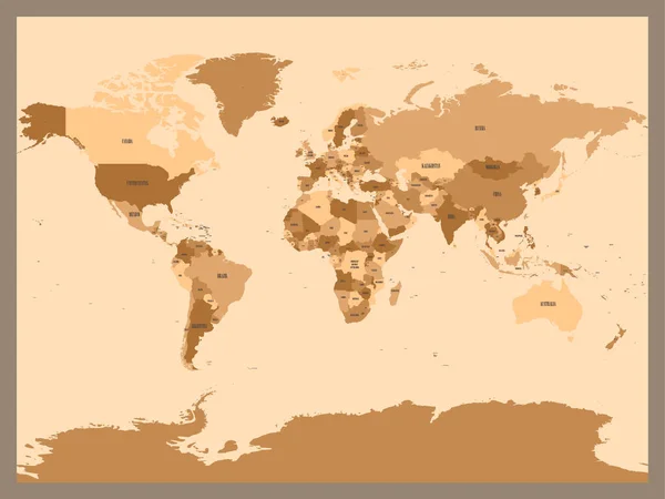 Vecchia mappa in stile vintage o retrò del Mondo. Mappa politica nei toni del marrone ang beige. Semplice illustrazione vettoriale piatta — Vettoriale Stock