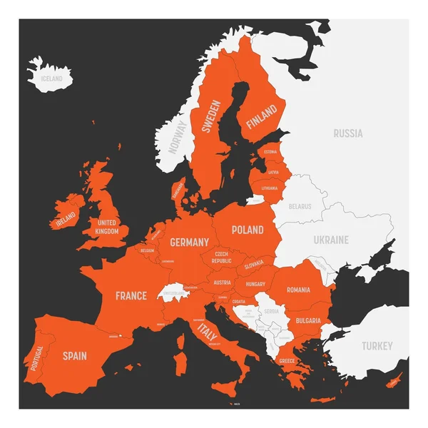 Mapa de la Unión Europea. Orange marcó a los estados miembros de la UE en el mapa de Europa. Ilustración vectorial — Vector de stock